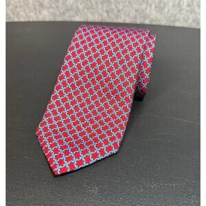 Brooks Brothers 100% Silk Made in USA Red Blue Chain Pattern Mens Neck Tie